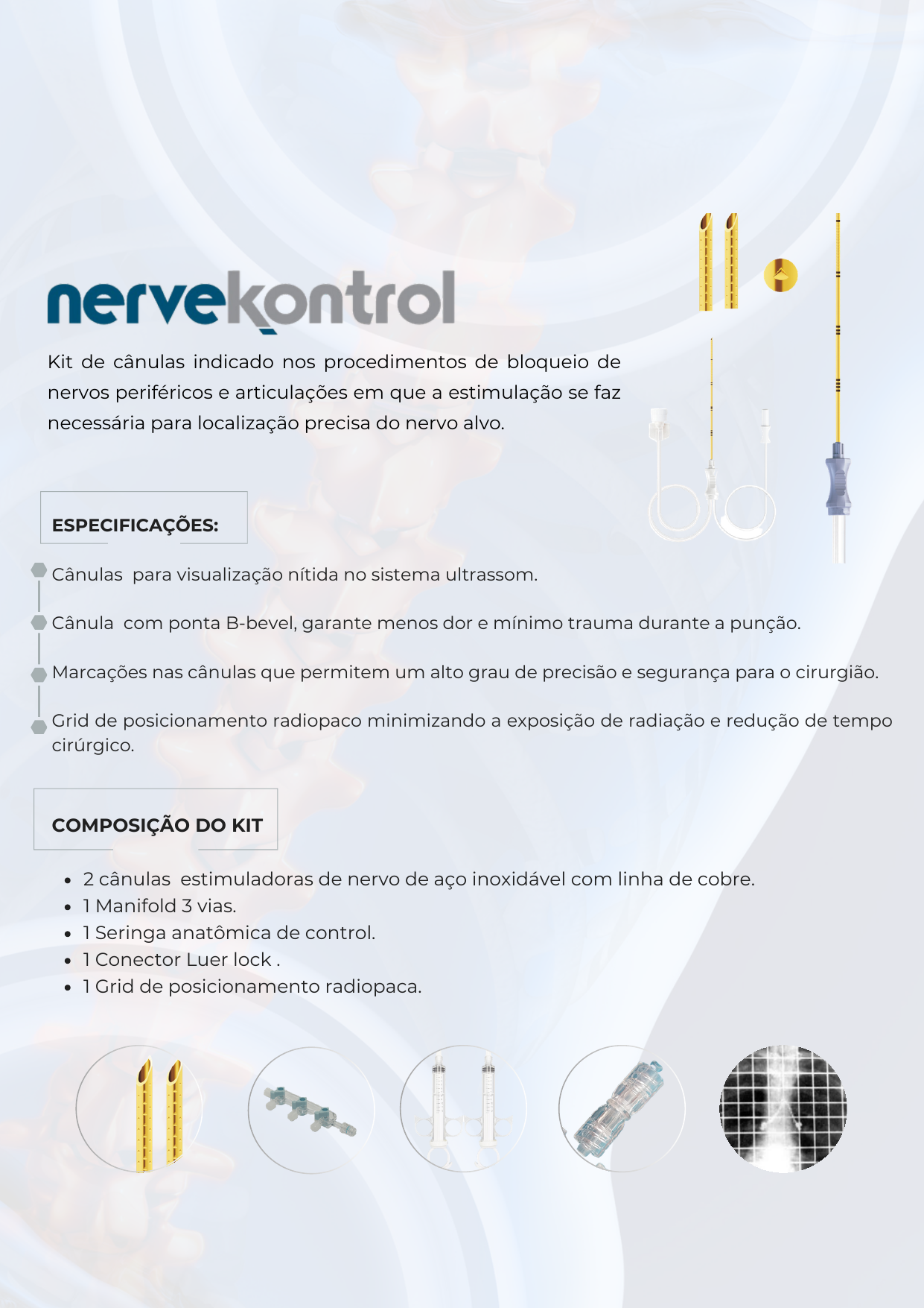 Imagem oficial com especificações do Kit Cânula NerveKontrol